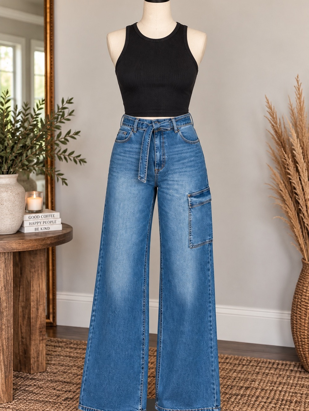 Sofia by sofia vergara size 16 Blue High-Rise Wide Leg Jeans with Self-Tie Belt